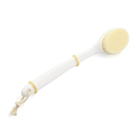 White Curved Handle Soft Bristle Bath Body Back Deep Clean Brush Massage Scrub