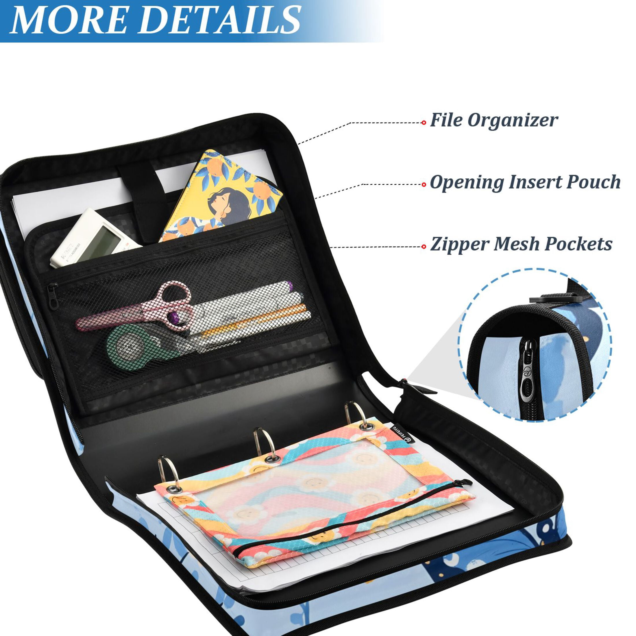 ALAZA Zipper Binder Butterfly Flowers 3 Ring Trapper Keeper File Folder Organizer Bag