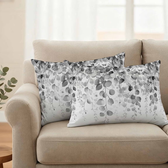 Pack of 2 Outdoor Pillow Covers 20x12 Inch Waterproof Grey Eucalyptus Throw Pillow Covers,Decorative Couch Pillow Shams Protectors Spring Botanical Weeping Plant Aesthetic Patio Cushion Pillowcases