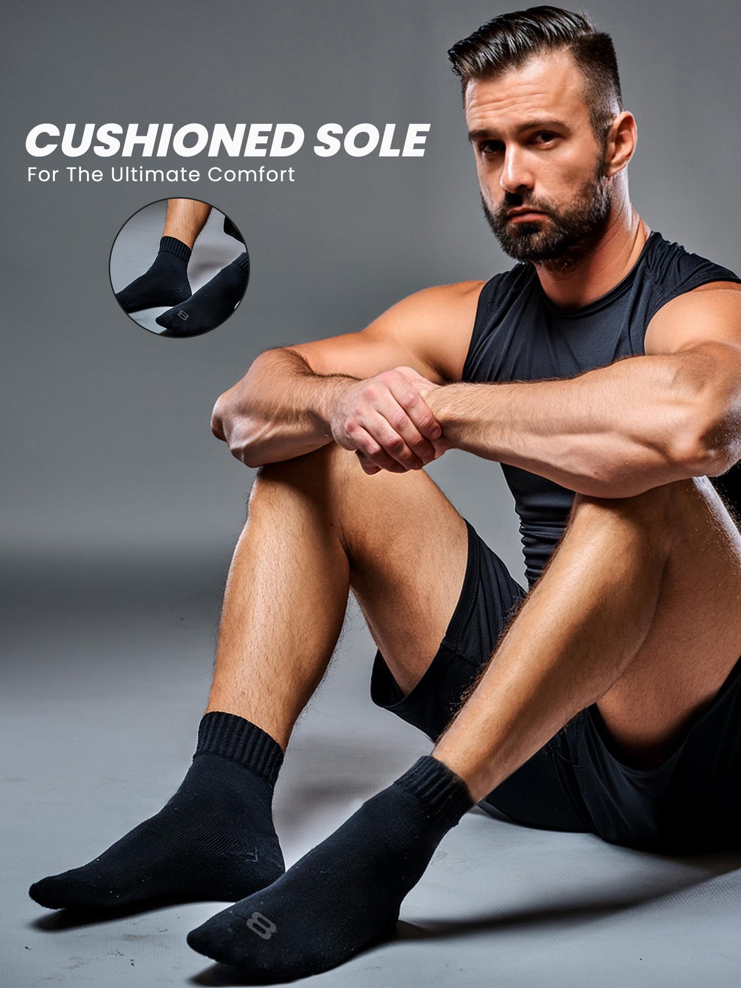 Layer 8 Men’s Cushioned Quarter Socks for Men Breathable Men’s Sports Socks for All day Comfort, 15 pk, Black