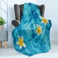 thumbnail image 4 of Hawaiian Soft Flannel Fleece Throw Blanket, Tropical Frangipani Flower Floating in Water Pool Summertime Ecofriendly, Cozy Plush for Indoor and Outdoor Use, 50" x 60", Aqua Yellow White, by Ambesonne, 4 of 5