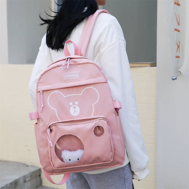 Mochila para niños Mochila grande para estudiantes Mochila de moda con cremallera de animales lindos (rosa)