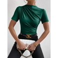 thumbnail image 3 of Camiseta Verde Oscuro Con Cuello Fruncido Y Mangas Cortas, 3 of 30
