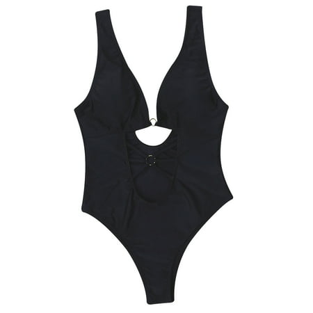 Aoochasliy Swimsuit Clearance Women s Sexy Split Bikini One-Piece Solid Color Beach Padded Bra Swimsuit