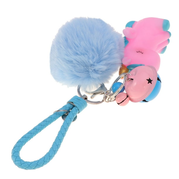 Unicorn Keychain Female Bag Animal Hair Ball Pendant Fashion Cartoon Party  Small Gift Car Decoration(Sky-blue and Pink) 