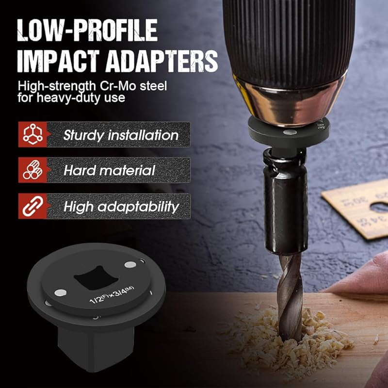 Low Profile Impact Socket Adapter Set,2025 Upgraded 4PCS Drive Ratchet Adapter Set for Tight Spaces,3/4" to 1", 1/2" to 3/4", 1/2" to 3/8", 1/4" to 3/8" (1 Set-4pcs)