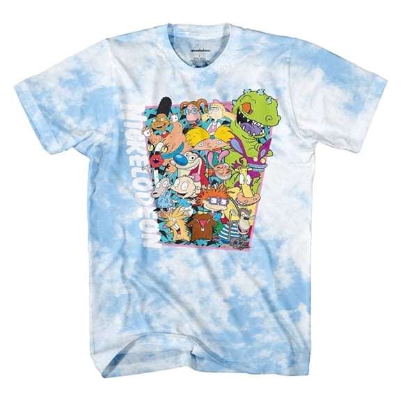 Nickelodeon Mens Shirt, Graphic Print Cartoon Rugrats T-Shirt Light Blue Tie Dye - XL