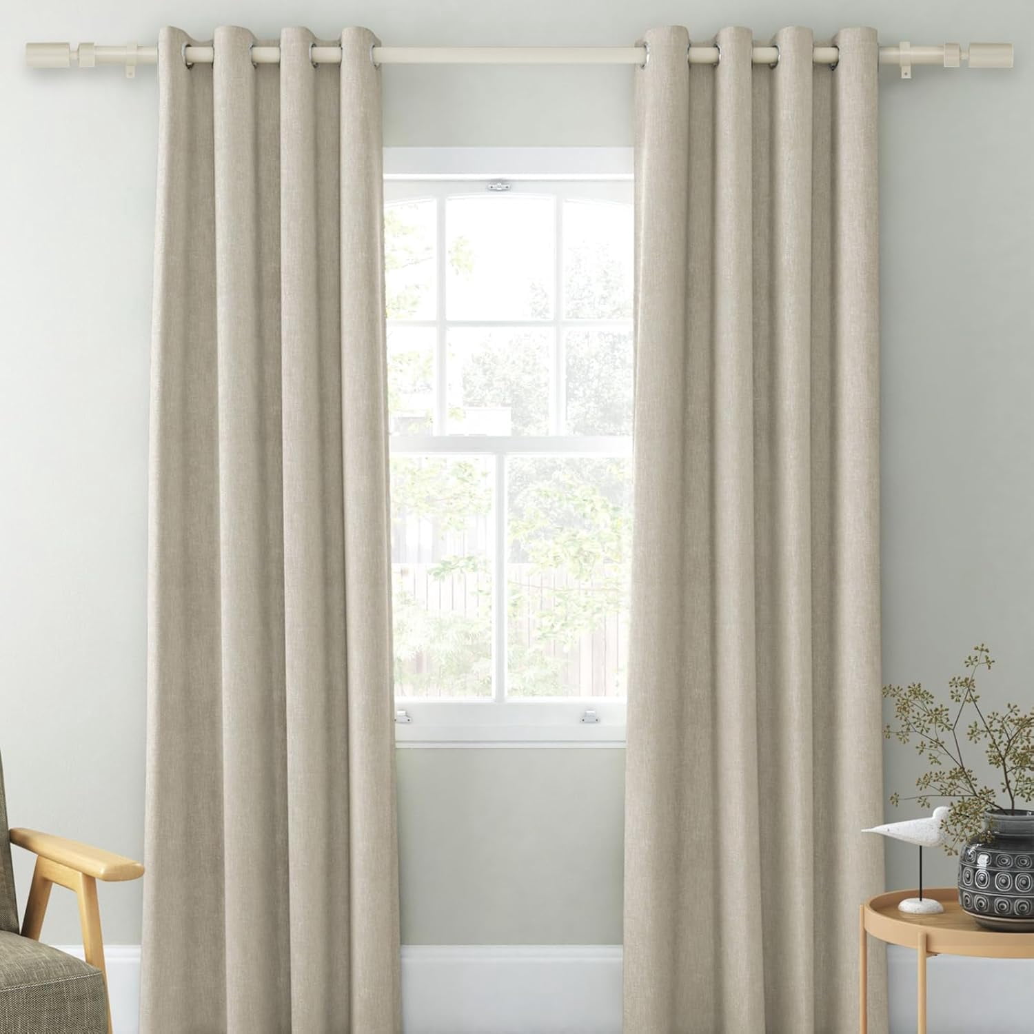 Urbanest Adjustable Single Curtain Rod Set Sullivan Finials – 1 - Inch Diameter, With French White Rod, 28–48 Inches