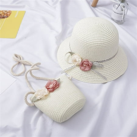 

nsendm Hat Children Girl Hat Bag + Sunshade Straw Sunscreen Summer Sun Straw Beach Kids Hat Hat And Gloves for Girls Hat Pink One Size