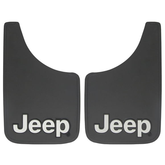 Plasticolor Mud Flap 000491R01 Easy-Fit Series; Universal 9 Inch x 15 Inch; Set Of 2; Flat; Jeep Logo; Black; Fiberglass Reinforced; Screw On