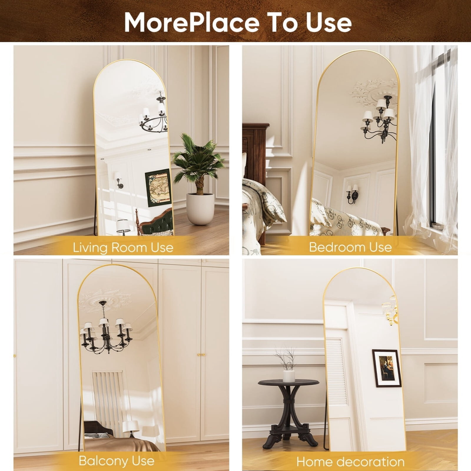 Mirrasia 30"x71" Arched Full Length Mirror, Modern Standing Mirror Floor Mirror, Gold