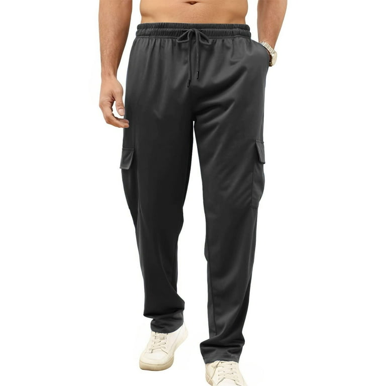 Elainilye Fashion Mens Athletic Pants Solid Casual Pockets Outdoor Straight  Type Fitness Pants Sport Pants Trousers 
