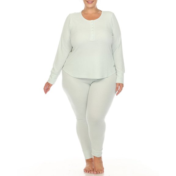 White Mark Women's Plus Size Waffle Pajama Set
