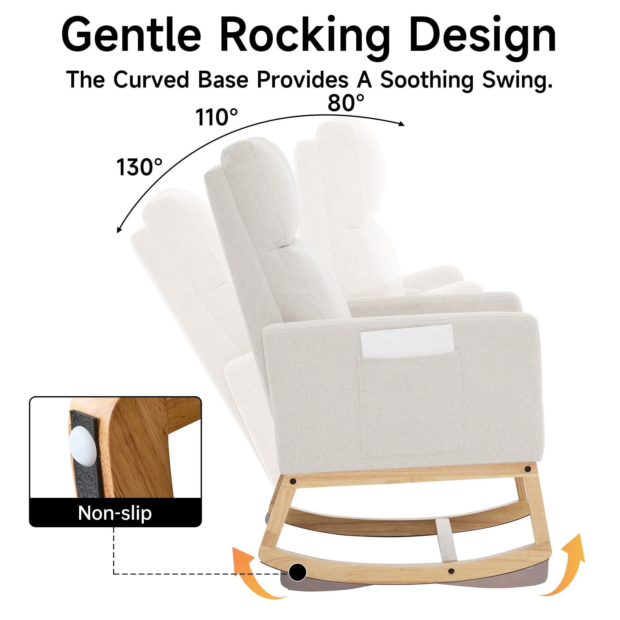 AUNEKIV Rocking Chair Nursery, Upholstered Accent Rockers, Nursing Glider Chairs for Bedroom, Ivory