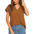 thumbnail image 1 of RWJDXD Mode T-Shirt d'Été à Manches Courtes Col en V Blouse en Chiffon Couleur Unie, 1 of 1