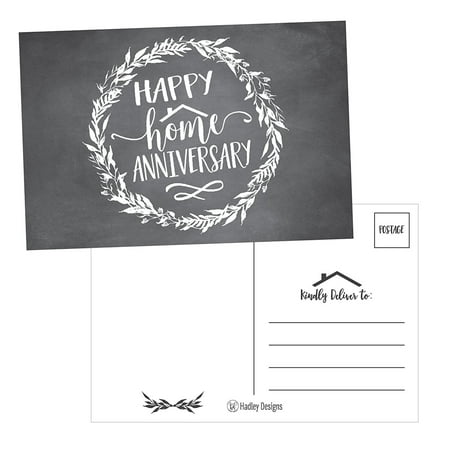 25 Chalk Happy Home Anniversary Realtor Cards, Blank Greeting House Postcards, Bulk Real Estate Thank You Notes, Welcome Home Realtor Gifts Stationery, New Realtor Gifts For Clients, Housiversary (Best Realtor Farming Postcards)