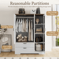 thumbnail image 3 of Brafabhome 62"H Wooden Armoire Wardrobe Closet with 2 Drawers, 3 Doors Modern Wardrobe Cabinet with Mirror and Adjustable Shelf for Clothes Coats, White, 3 of 8
