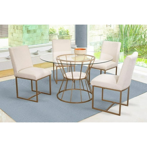 Comedor Nwest 4 Sillas Tubular Oro y Cubierta de Cristal Templado Mobilkraft