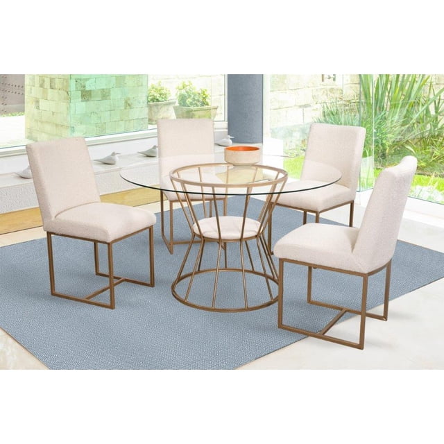 Comedor Nwest 4 Sillas Tubular Oro y Cubierta de Cristal Templado Mobilkraft