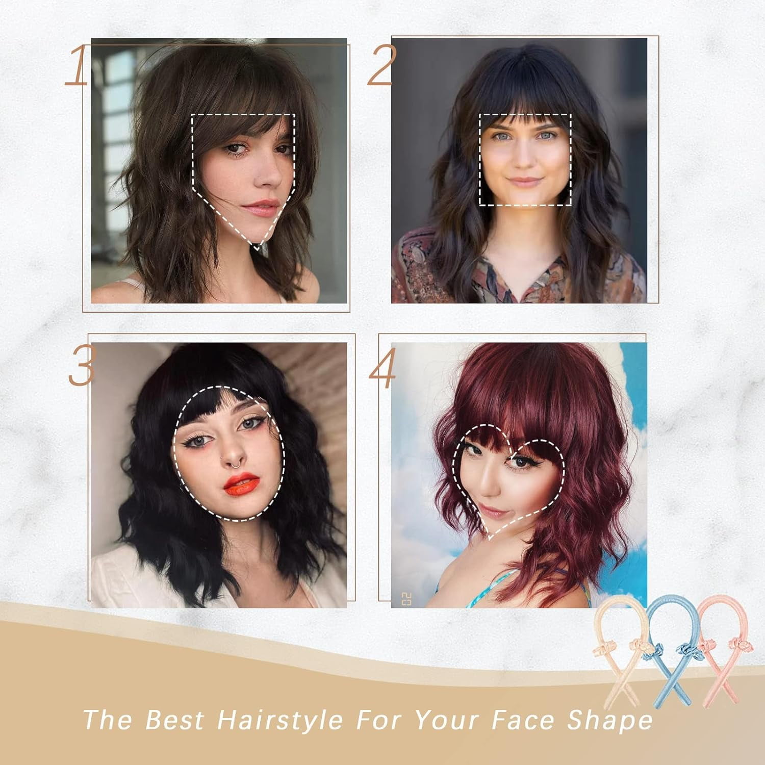 DOPI Short Wavy Wig with Bangs for Women Shoulder Length Bob Curly Women's Charming Synthetic Wigs with Natural Wavy Black To Brown Heat Resistant Hair for Daily Party Use