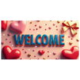 thumbnail image 1 of Welcome Banner Backdrop Decorative Pink Bows Romantic Valentines Day Hearts String Lights Party Wedding Anniversary Celebration Photo Props Poster Background, 1 of 4