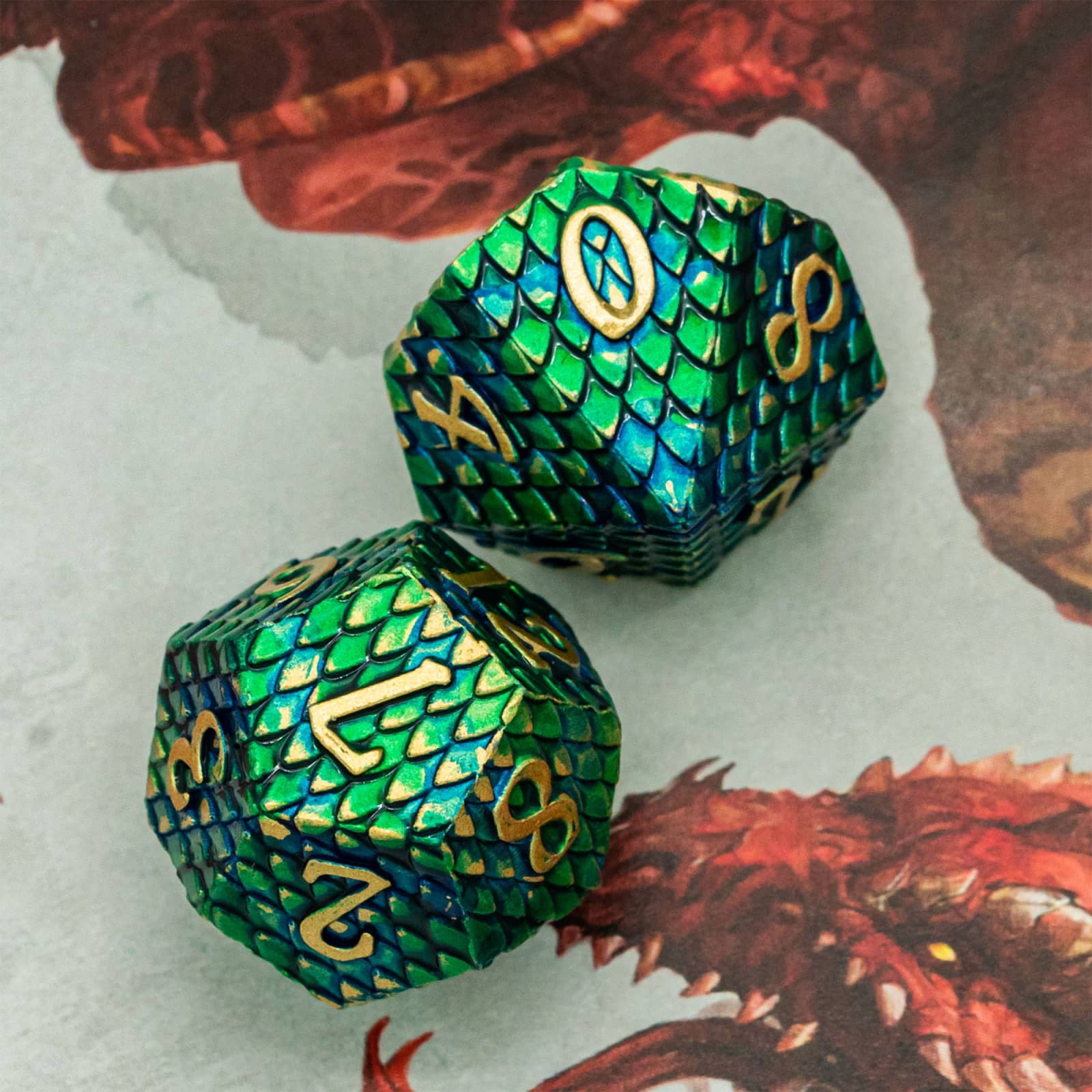 Cusdie 7PCS/Set DND Metal Dice, Dragon Scale Metal Dice Set, Polyhedral Dice Set, for Role Playing Game D&D Dice MTG Pathfinder