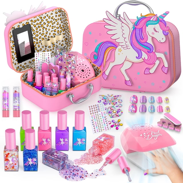 Set de esmaltes de uñas Glisiol Kids para niñas con secador y funda, color rosa