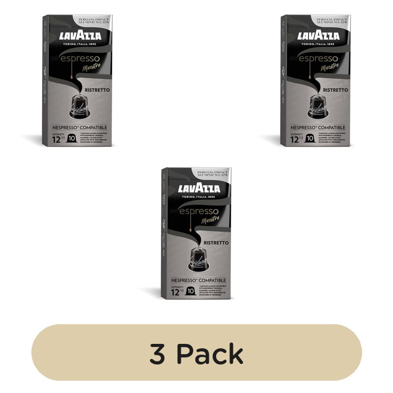 Lavazza Espresso Ristretto Aluminium Nespresso Compatible Capsules, 10 pods per pack, British Import (Pack of 3)