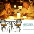 thumbnail image 6 of MEETWARM 3-Piece Patio Swivel Bar Set, All-Weather Cast Aluminum Outdoor High Bar Stool Bistro Set for Backyard Garden w/2 Cushions Bar Chairs with Footrest and 38.5" Bar Table, 2" Umbrella Hole, 6 of 8