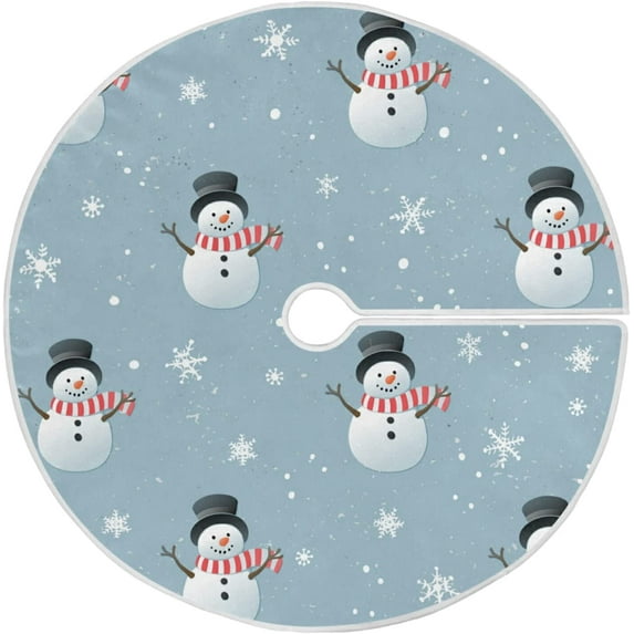 FMSHPON Christmas Happy Snowman Xmas Christmas Tree Skirt Stand Mat for Holiday Party Decoration Indoor Outdoor 48 inches