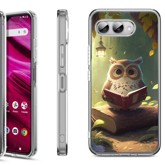 Shockproof Phone Case for T-Mobile Revvl 8, by OneToughShield - Owl Reading