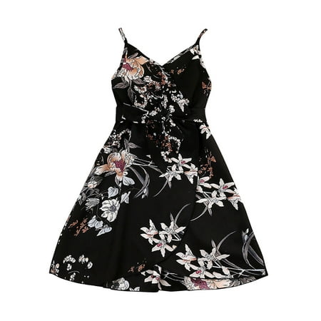 

Girl s Casual Dress Summer Scoop Neck Sleeveless Suspender Floral Flowy Print Plain Sundress Dress Hummingbird Dress for Girls Flippy Dress for Girls
