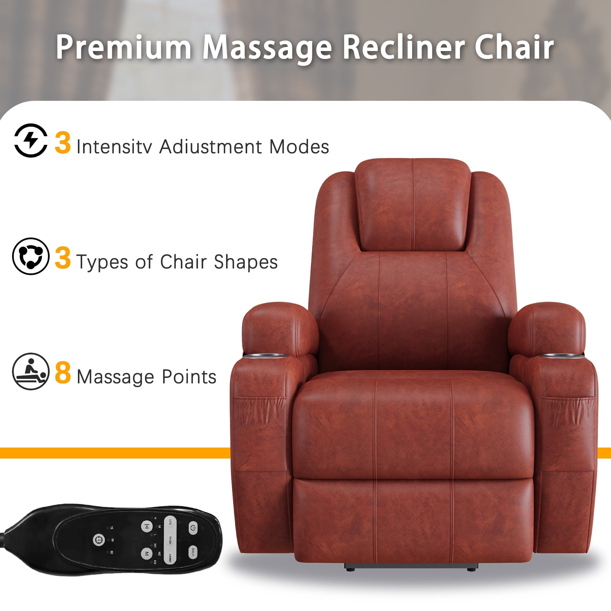Furmax Electric Power Lift Leathaire Recliner Chair with Massage for Bedroom,Brown