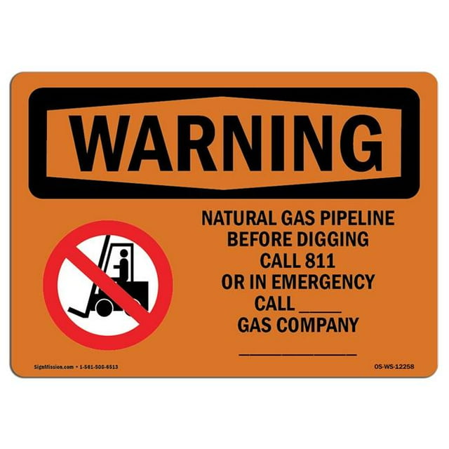 SignMission OS-WS-A-1218-L-12258 12 x 18 Po Panneau d'Avertissement OSHA - Gazoduc avant avec Symbole
