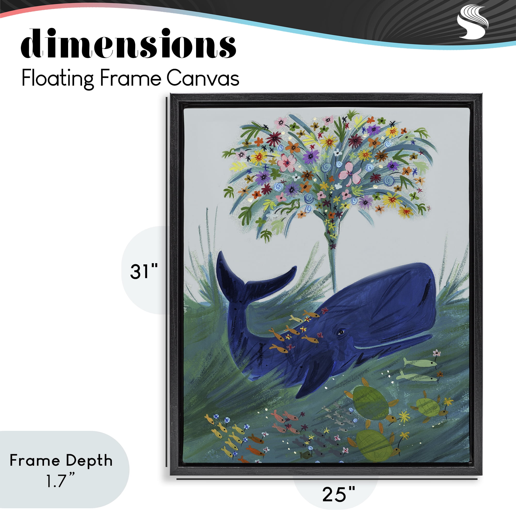 Stupell Industries A Flowery Whale Black Framed Floater Canvas Wall Art, design by Kay Widdowson