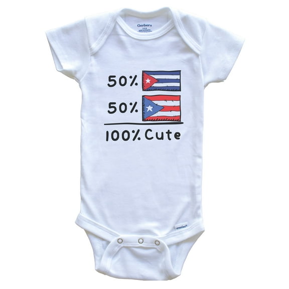 50% Cuban Plus 50% Puerto Rican Equals 100% Cute Cuba Puerto Rico Flags Baby Bodysuit, 0-3 months white