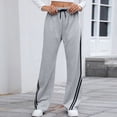 thumbnail image 3 of CIENVNSTG Ladies High Waist Drawstring Wide Leg Track Pants Side Striped Pattern Loose Straight Fit Sweatpants with Functional Pockets Comfortable Athletic Bottoms for Jogging Running Sports Gray 2XL, 3 of 7