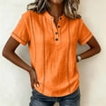thumbnail image 6 of Henley Shirts for Women Cotton linen Short Sleeve Stitched Dressy Casual Summer Boho Button Tops Loose Fit Tunic Top Work Blouses,3XL, 6 of 9