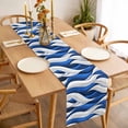 thumbnail image 3 of Table Runner 60 Inches Long for Kitchen Dining, Blue White Moire Dresser Scarf Farmhouse, Dining Table Decorations for Wedding/Parties, Modern Abstract Art 13 x 60 In, 3 of 8