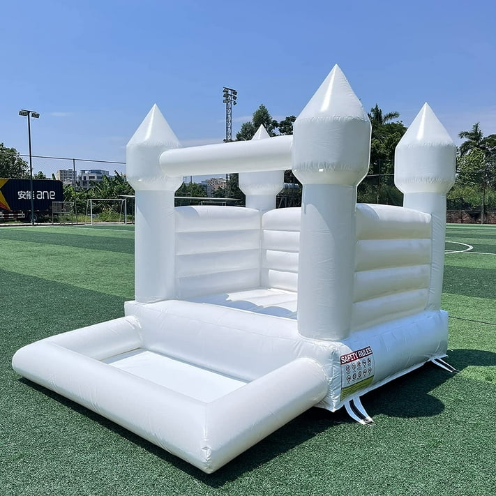 Connsann White Bounce House PVC Inflatable Bouncers with Blower & Ball Pit for Kids Outdoor