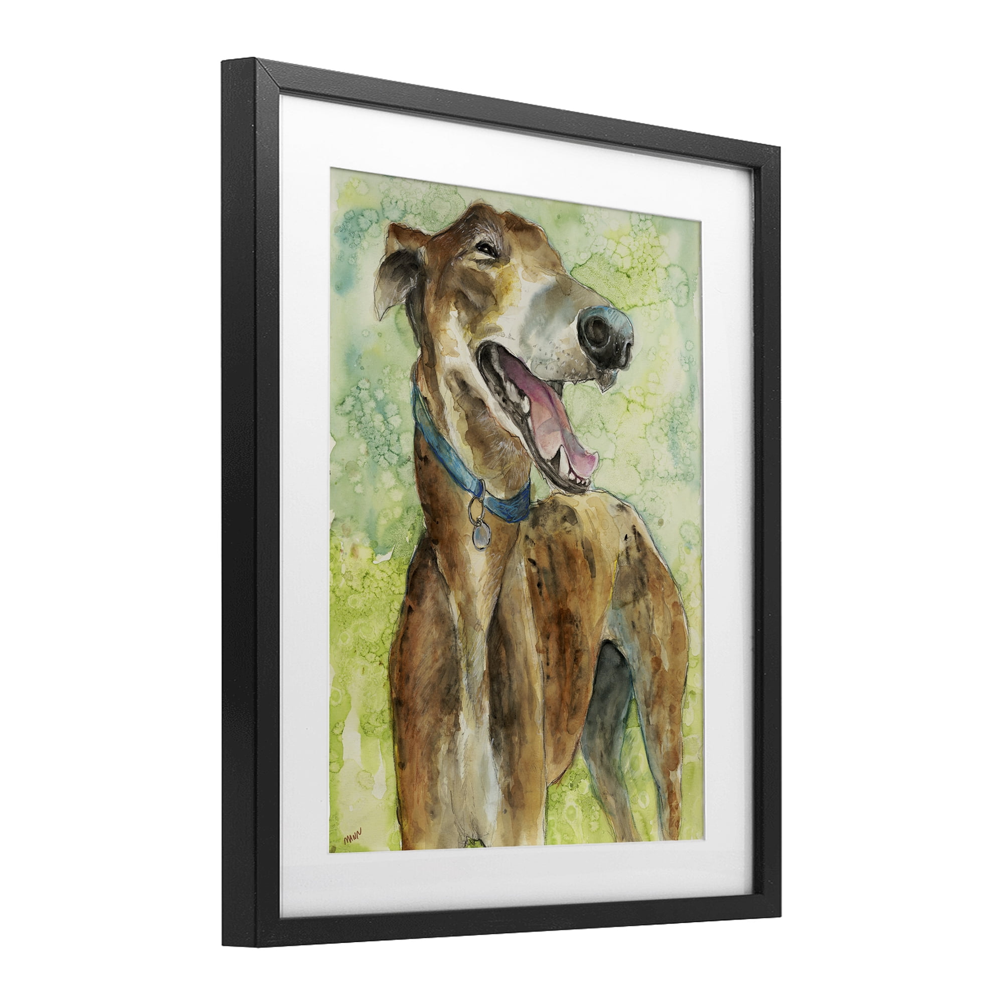 Stupell Industries Greyhound Smile Watercolor Black Framed Print Under Glass, design by Patti Mann
