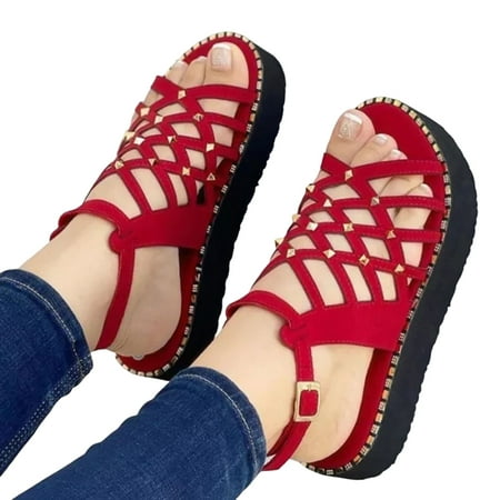 

Height Increase Rome Sandals Summer Shoes with Anti-slip Rubber Sole for Valentine s Day Christmas Gift 43 Red