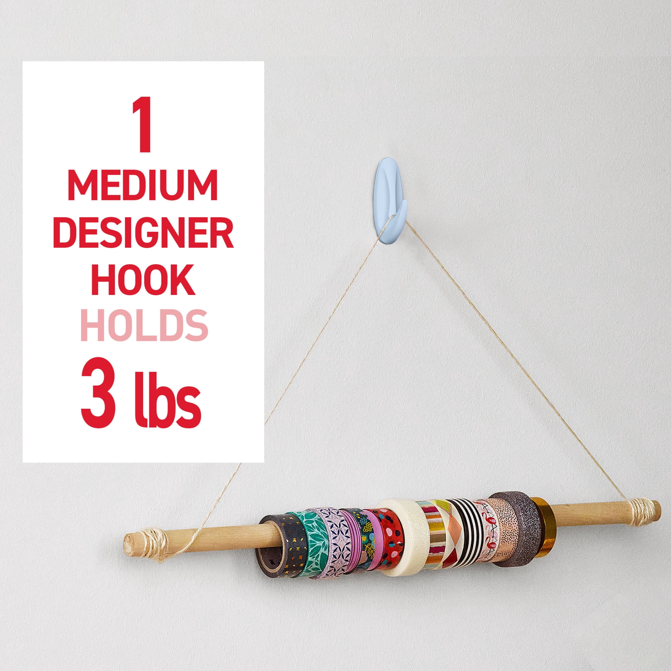 Command Medium Designer Hooks, Sky, Holds 3 lbs, 9 Hooks, 12 Adhesive Strips