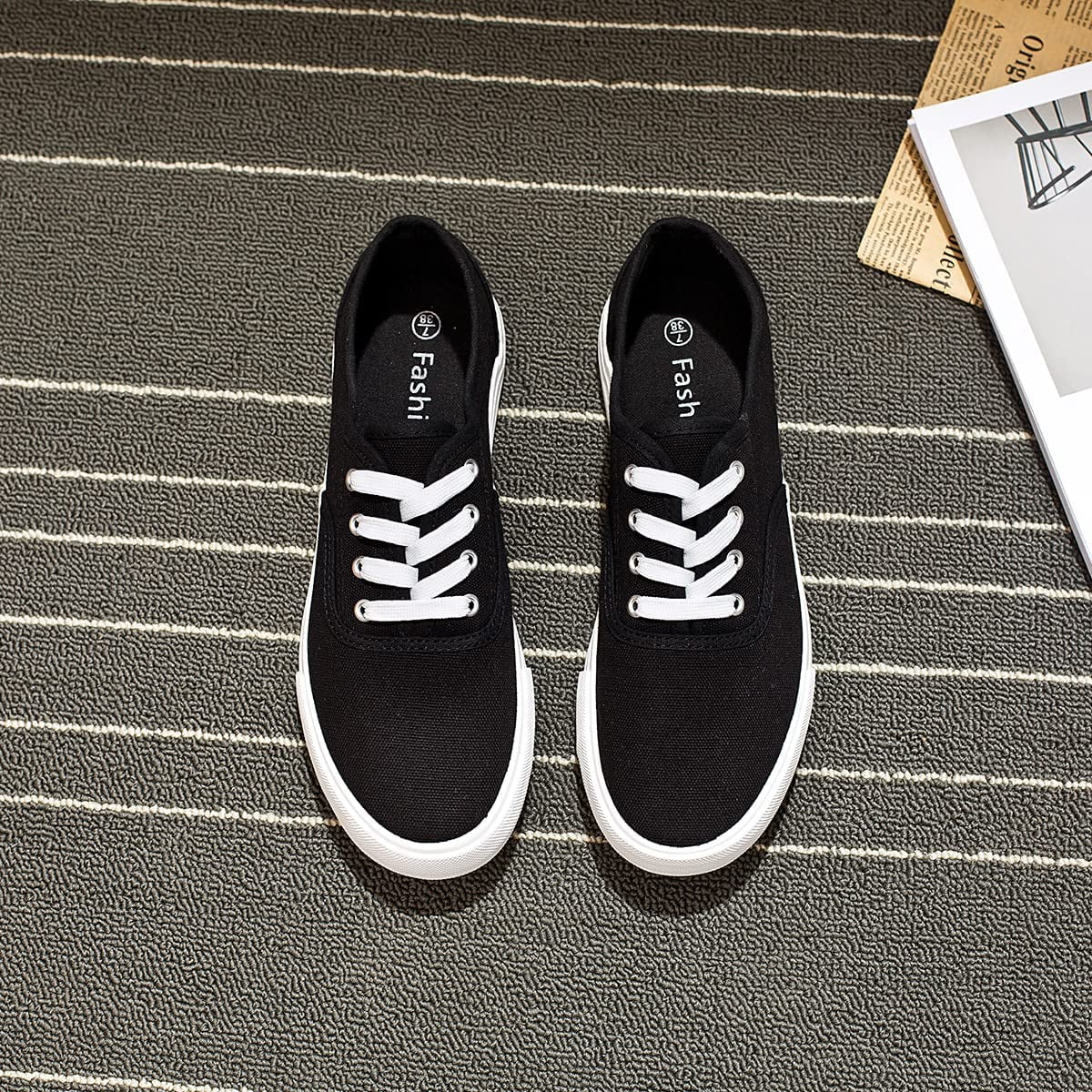 YAZI Women's Casual Classic White Canvas Shoes, Breathable