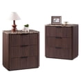 thumbnail image 6 of Hvoonc 25.3" Tall Set of 2 Modern Fluted Nightstands, 2in Thicker Walnut 3 Drawer Bedside Tables, Faux Marble Top and Rounded Corners, 6 of 6