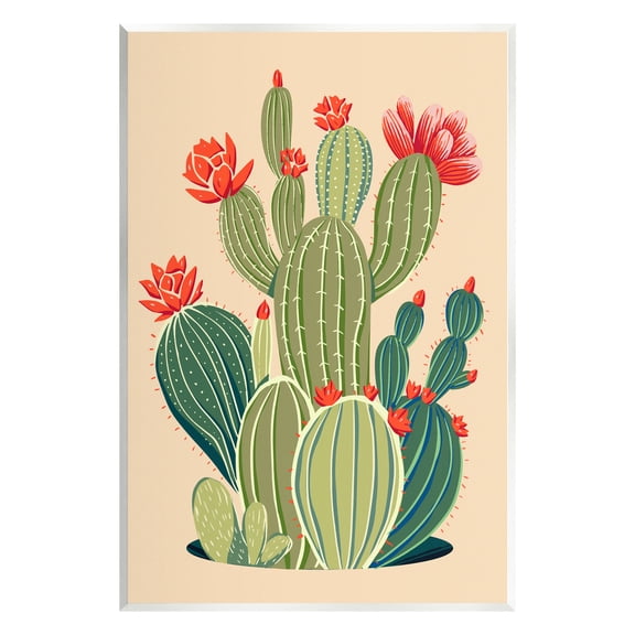 Stupell Industries Whimsical Cactus Flower Vegetation Botanical & Floral Painting Unframed Art Print Wall Art