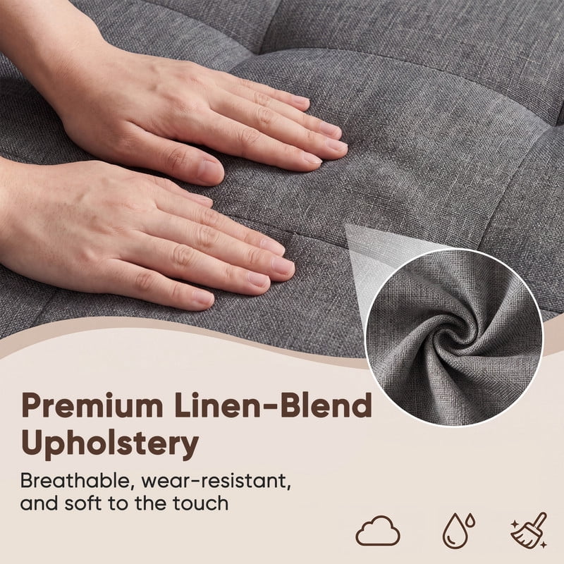 Lacoo Futon Sofa Bed, Linen Convertible Couch Sleeper Sofa, Cup Holders, Small Spaces,Drak Gray