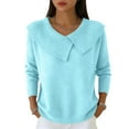 thumbnail image 2 of Long Sleeve Sweaters for Women Shawl Collar Knit Top Casual Loose Pullover Light Blue 2XL, 2 of 5