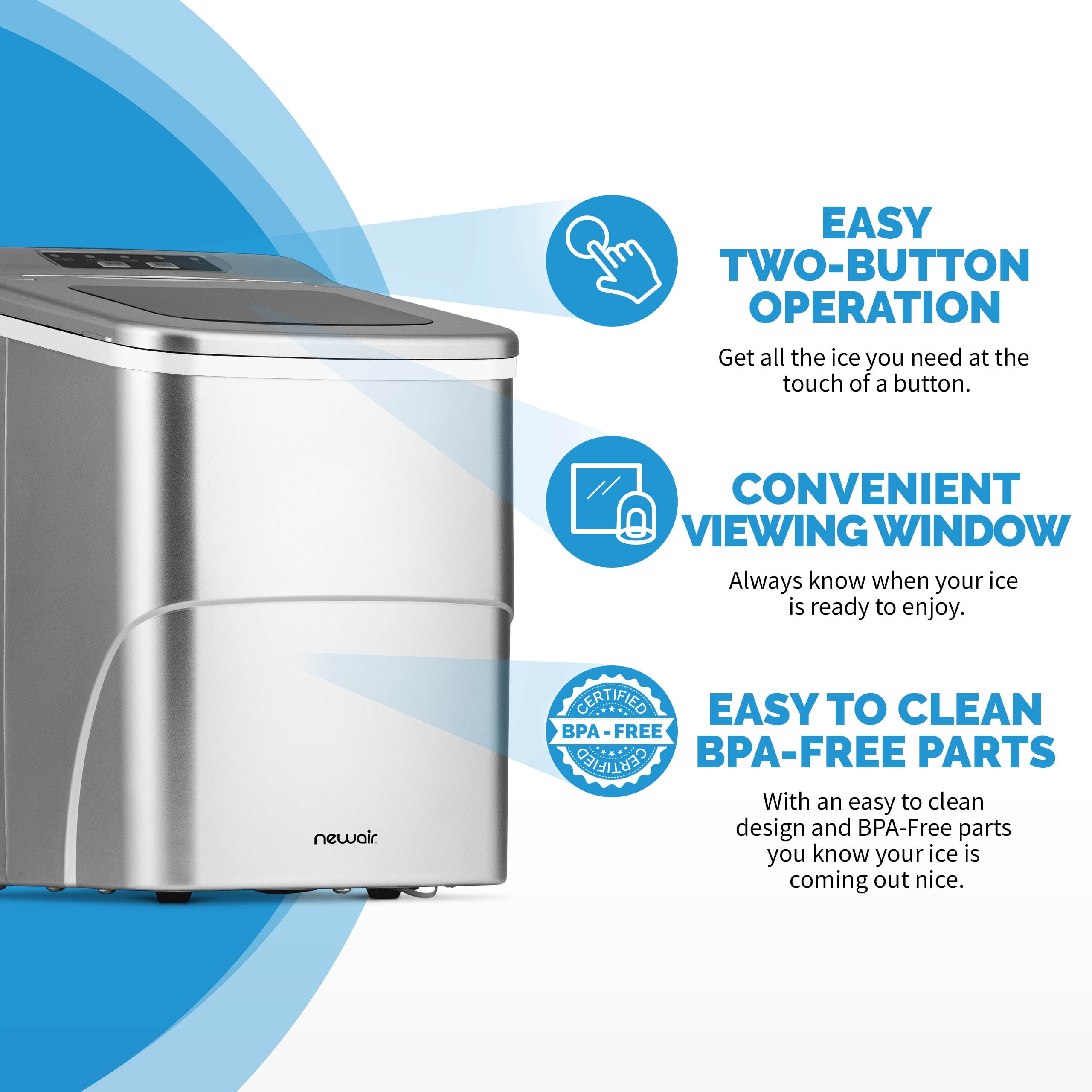 Newair 26 lbs. Countertop Bullet Ice Maker in Silver- NIM026MS00