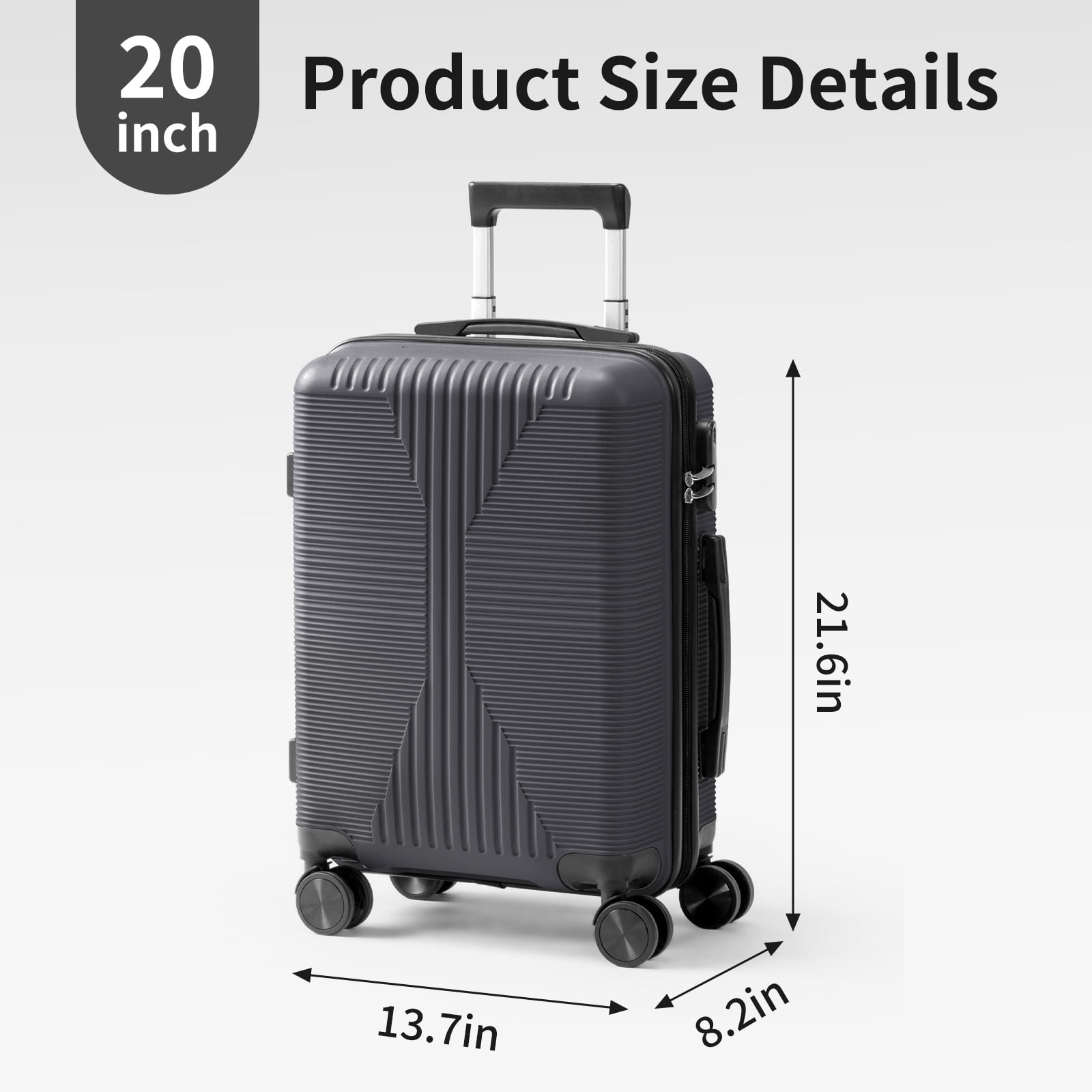 Ktaxon 20 Inch Carry-on Luggage Hardside Suitcase with 360° Spinner Wheels, Lightweight Unbreakable Travel Luggage, Dark Gray